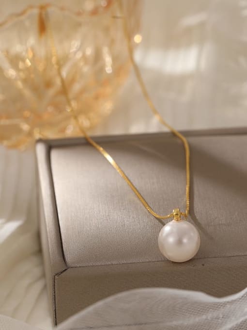 NS1071 [Gold] 925 Sterling Silver Imitation Pearl Geometric Minimalist Necklace